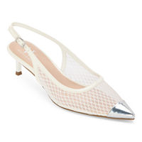 Worthington Womens Safira Pointed Toe Kitten Heel Pumps, 7 Medium, White