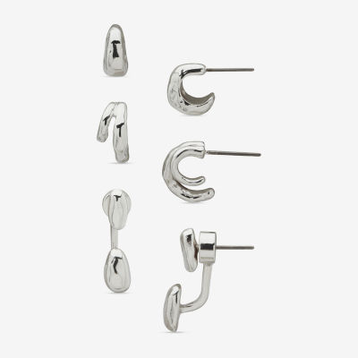 Worthington Silver Tone Womens 3 Pair Earring Set