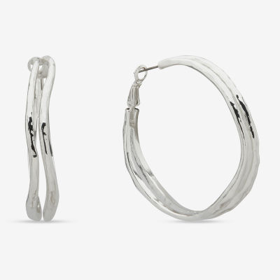 Worthington Silver Tone Womens 49.2mm Hoop Earrings