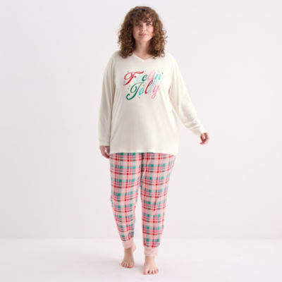 Sleep Chic Womens Crew Neck Long Sleeve 2-pc. Pajama Sets