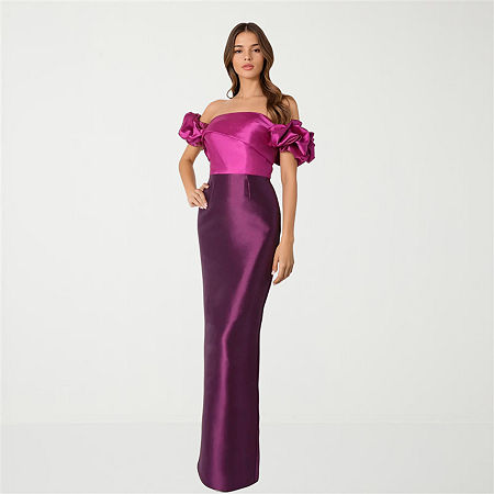 Rene By Rene Ruiz Collection Womens Short Sleeve Evening Gown In Pink