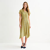 Perceptions Womens Midi V Neck Short Sleeve Fit + Flare Dress - JCPenney