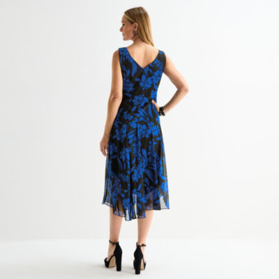 Connected Apparel Womens Sleeveless Floral Midi Fit + Flare Dress