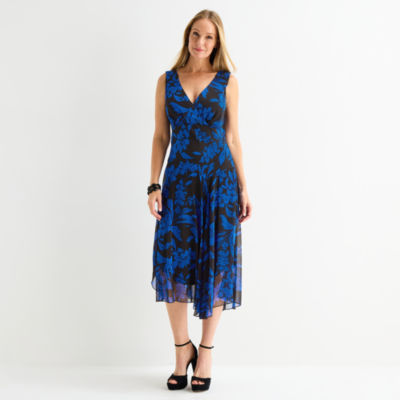 Connected Apparel Womens Sleeveless Floral Midi Fit + Flare Dress