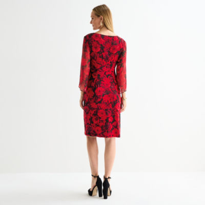 Connected Apparel Womens 3/4 Sleeve Floral Sheath Dress