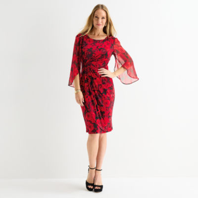 Connected Apparel Womens 3/4 Sleeve Floral Sheath Dress