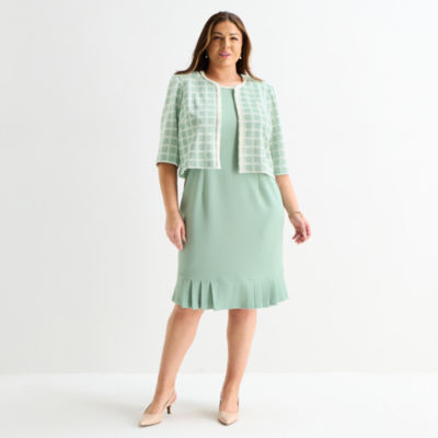 Maya Brooke Womens Plus Pearl Trim Jacket Dress