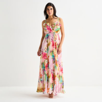 Melonie T Womens Sleeveless Floral Evening Gown