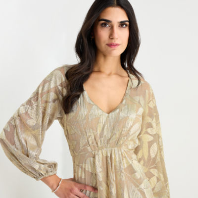 Sam And Jess Womens Long Sleeve Leaf Evening Gown