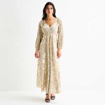 Sam And Jess Womens Long Sleeve Leaf Evening Gown