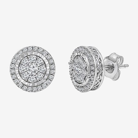 Fine Jewelry Diamond Blossom (i-j / I3) 1 Ct. T.w. Natural White Diamond 10k White Gold Round Stud Earrings
