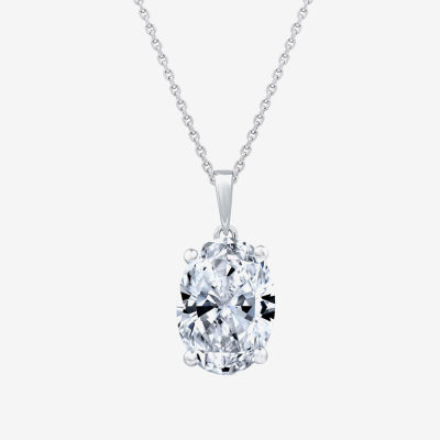 (F/Vs1) Womens 5 CT. T.W. Lab Grown White Diamond 14K White Gold Oval 18 Inch Pendant Necklace