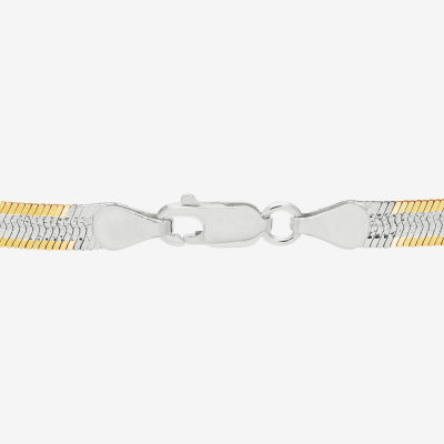 Made in Italy Womens 24K Gold Over Silver 7.5 Inch Solid Herringbone Chain Bracelet