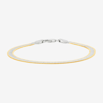 Made in Italy Womens 24K Gold Over Silver 7.5 Inch Solid Herringbone Chain Bracelet