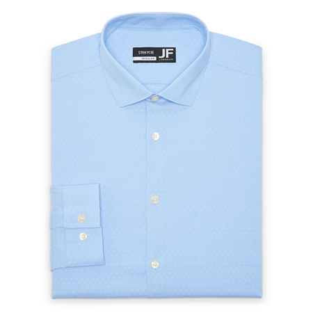 J. Ferrar Ultra Comfort Dobby Mens Regular Fit Stretch Fabric Wrinkle Free Long Sleeve Dress Shirt, 16-16.5 32-33, Blue