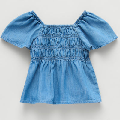 Okie Dokie Smocked Toddler & Little Girls Square Neck Short Sleeve Blouse