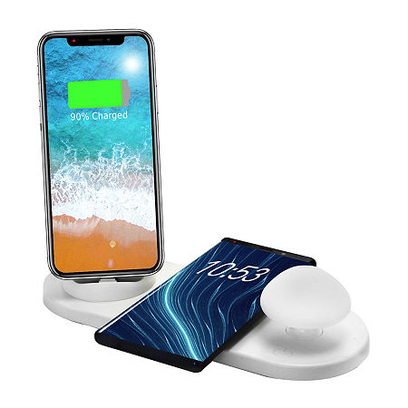 Trexonic 3-in-1 Charger Dock For Apple IPhone, Samsung Cellphone Wireless Charger, And Mushroom LED Night Light, One Size, White