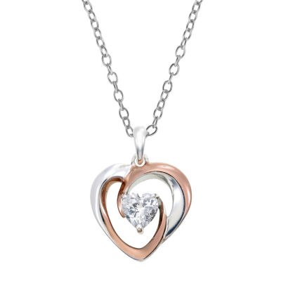 Footnotes Grandma Cubic Zirconia Sterling Silver 18 Inch Cable Heart Pendant Necklace, Color