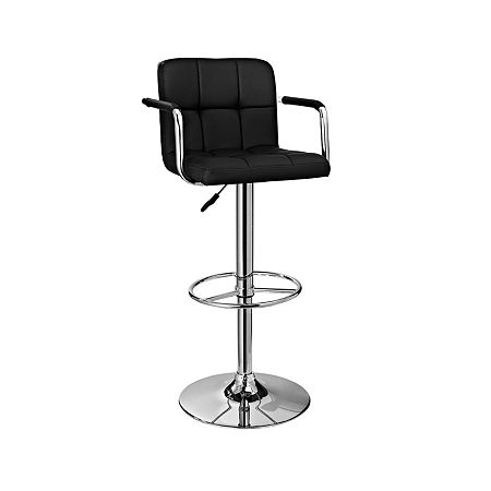 Black And Chrome Upholstered Bar Stool, One Size, Black