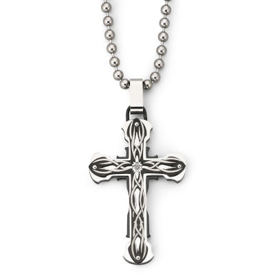 Diamond-Accent Stainless Steel Cross Pendant Necklace
