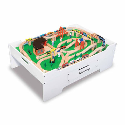 Melissa Doug Multi-Activity Table And Wooden Railway Set Bundle