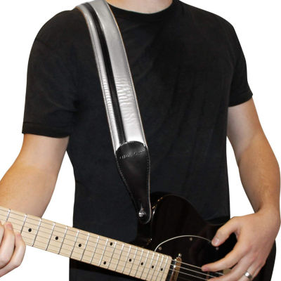 ChromaCast Speed Series Leather Racing Guitar Strap - Black and Silver