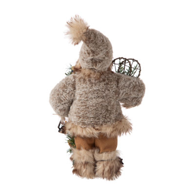 Glitzhome 12" Faux Fur Santa Figurine