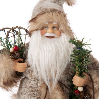 Glitzhome 12" Faux Fur Santa Figurine