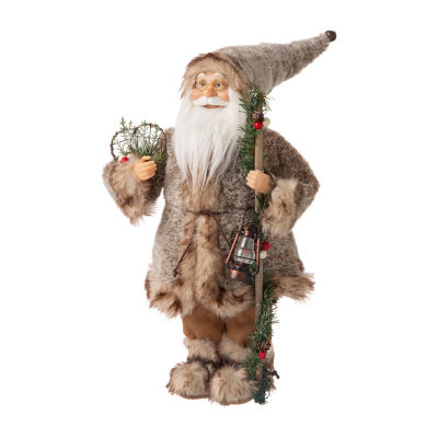 Glitzhome 18" Faux Brown Fur Santa Figurine