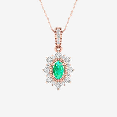 Womens Genuine Green Emerald 10K Gold Pendant Necklace