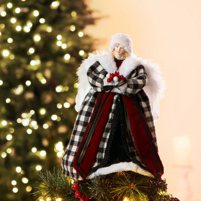 Glitzhome Black & White Plaid Angel Christmas Tree Topper