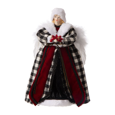 Glitzhome Black & White Plaid Angel Christmas Tree Topper