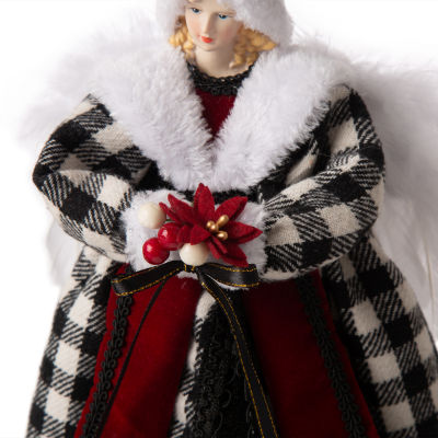 Glitzhome Black & White Plaid Angel Christmas Tree Topper