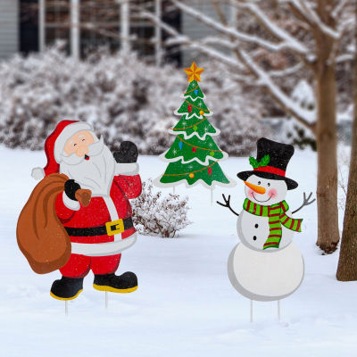 Glitzhome  Snowman Santa Tree 3-Pc. Christmas Holiday Yard Art