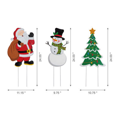 Glitzhome  Snowman Santa Tree 3-Pc. Christmas Holiday Yard Art