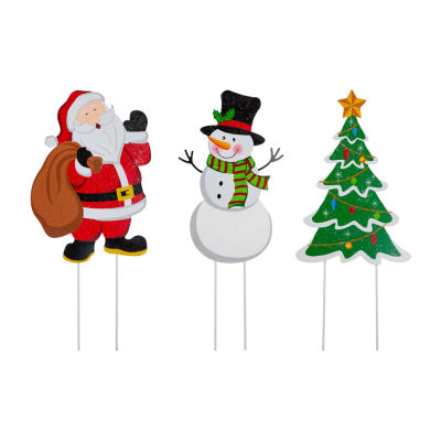 Glitzhome  Snowman Santa Tree 3-Pc. Christmas Holiday Yard Art