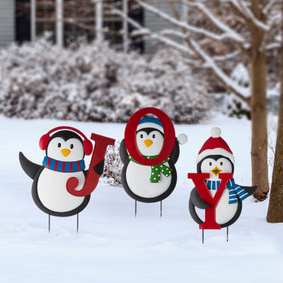 Glitzhome Penguin Joy Christmas Holiday Yard Art