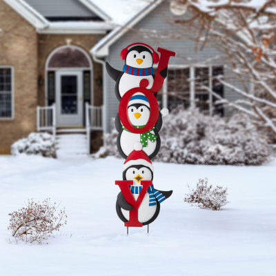 Glitzhome Penguin Joy Christmas Yard Art