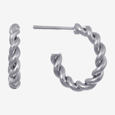 Twisted Huggie Pure Silver Over Brass Hoop Earrings