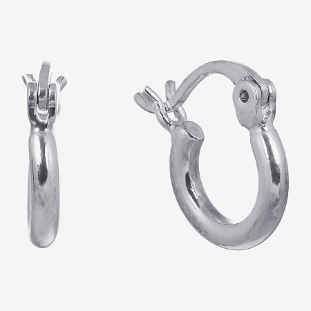 Silver Reflections Womens 10mm Hoop Earrings In Metallic