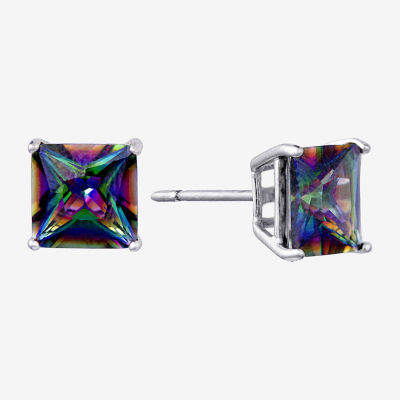 Silver Treasures Mystic Fire Cubic Zirconia Sterling Silver 7.8mm Stud Earrings