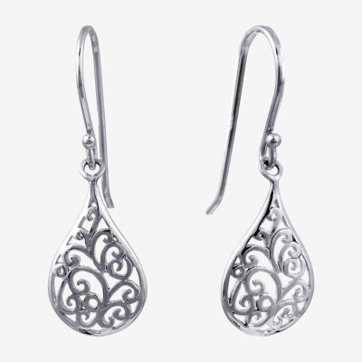 Silver Treasures Womens Sterling Silver Drop Earrings