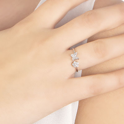 Silver Treasures Womens 19.5MM Cubic Zirconia Sterling Silver Butterfly Bypass  Band