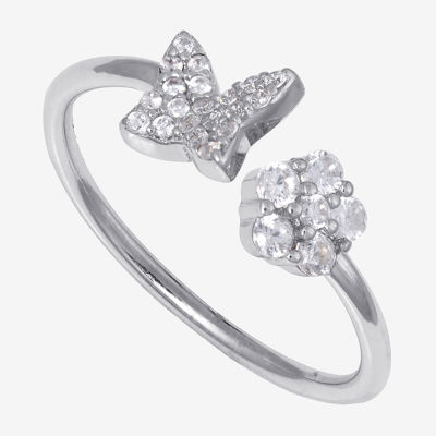 Silver Treasures Womens 19.5MM Cubic Zirconia Sterling Silver Butterfly Bypass  Band