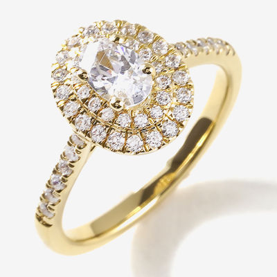 Certified (F / Si1) Womens 3/4 CT. T.W. Lab Grown White Diamond 10K Gold Oval Side Stone Halo Engagement Ring