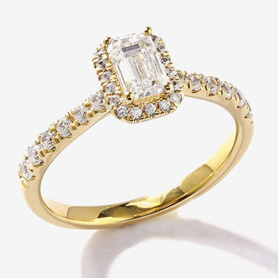 Certified (F / Si1) Womens 3/4 CT. T.W. Lab Grown White Diamond 10K Gold Side Stone Halo Engagement Ring