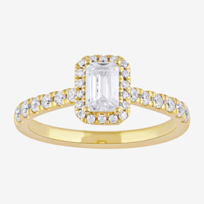 Certified (F / Si1) Womens 3/4 CT. T.W. Lab Grown White Diamond 10K Gold Side Stone Halo Engagement Ring