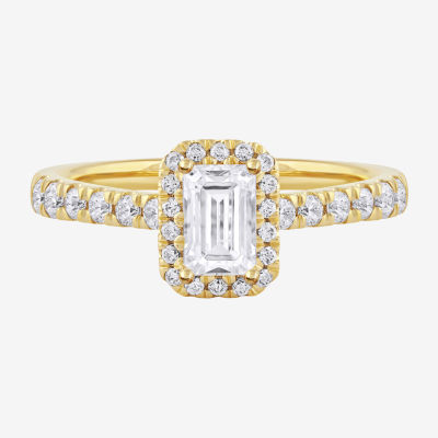 Certified (F / Si1) Womens 3/4 CT. T.W. Lab Grown White Diamond 10K Gold Side Stone Halo Engagement Ring