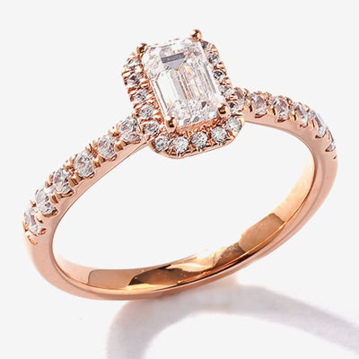 Certified (F / Si1) Womens 3/4 CT. T.W. Lab Grown White Diamond 10K Rose Gold Side Stone Halo Engagement Ring