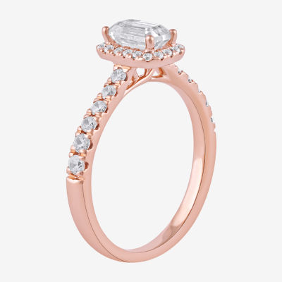 Certified (F / Si1) Womens 3/4 CT. T.W. Lab Grown White Diamond 10K Rose Gold Side Stone Halo Engagement Ring